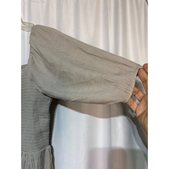 Kings Road Womens Beige Tiered Maxi Dress W/Square Neck & Puff Sleeves L - Picture 5 of 7